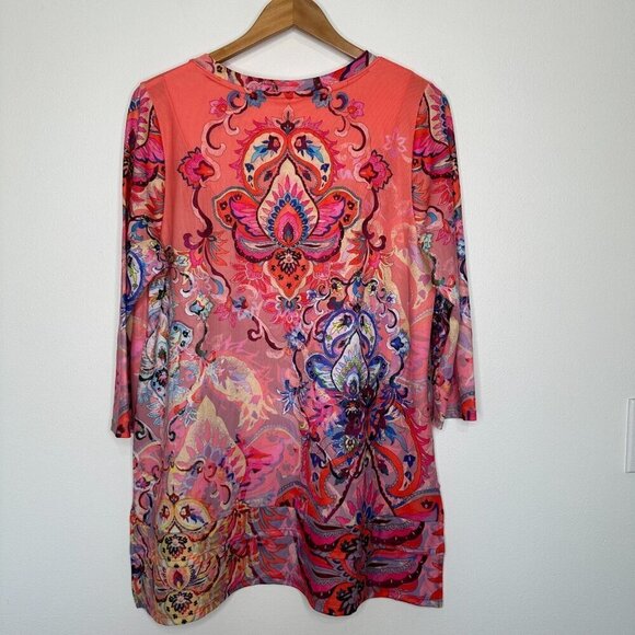 Soft Surroundings Reyes Tunic Top Size L Pink Floral Paisley Art to wear - Picture 3 of 7